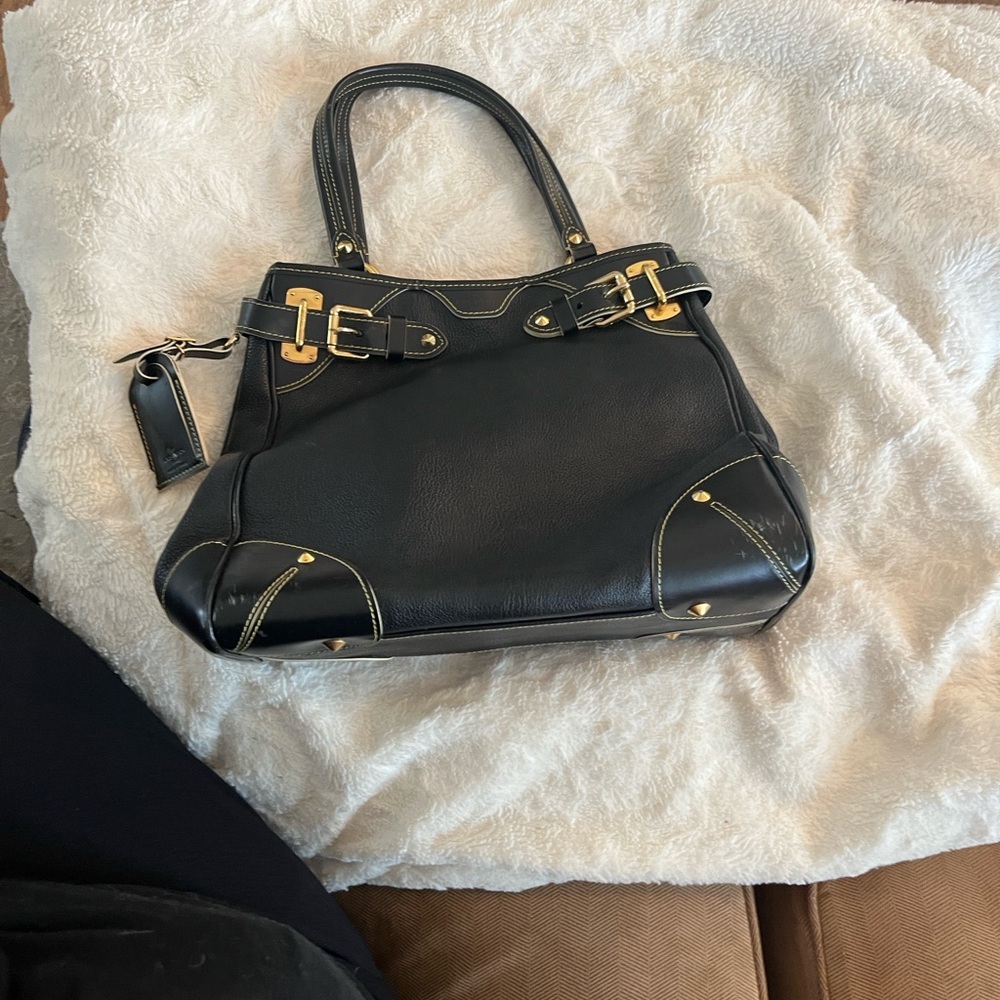 Louis Vuitton Black Shoulder Bag with Gold Accents